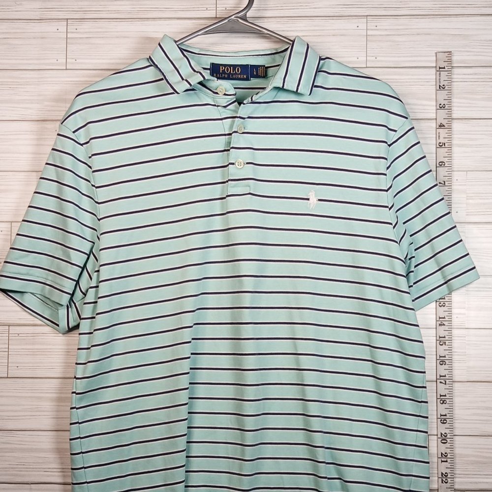 Polo by Ralph Lauren Aqua/Navy Striped Polo w White Pony